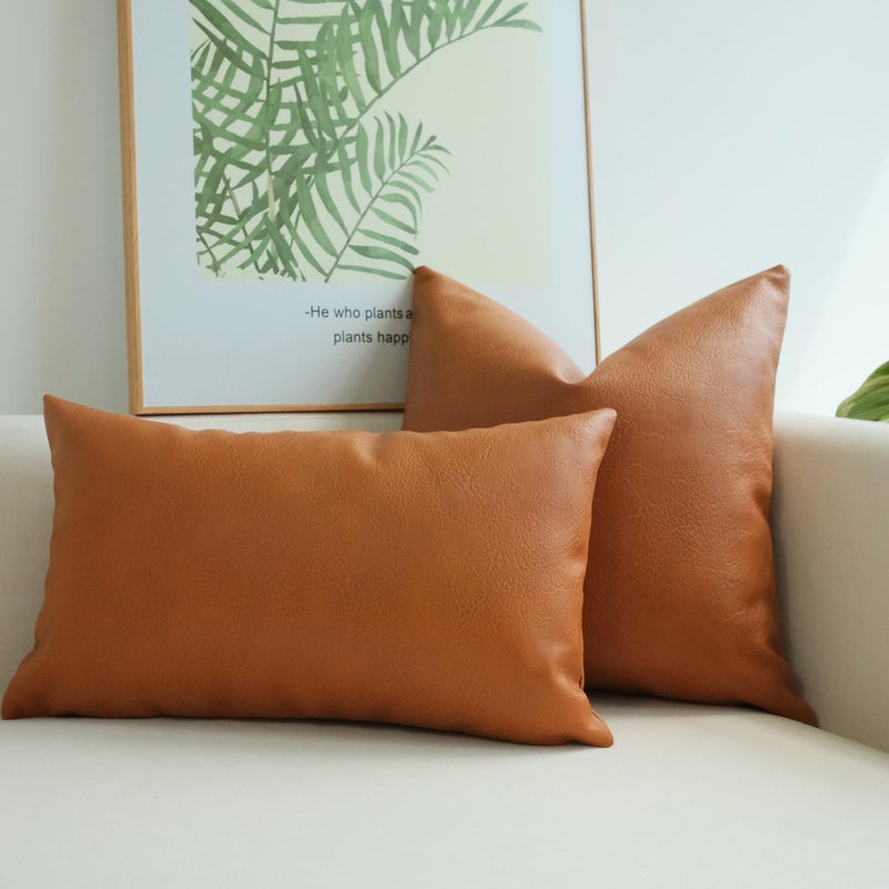 JOJUSIS Modern Leather Throw Pillow Cover for Couch Sofa Bed 12 x 20 Inch 100% Faux Leather - Image 4
